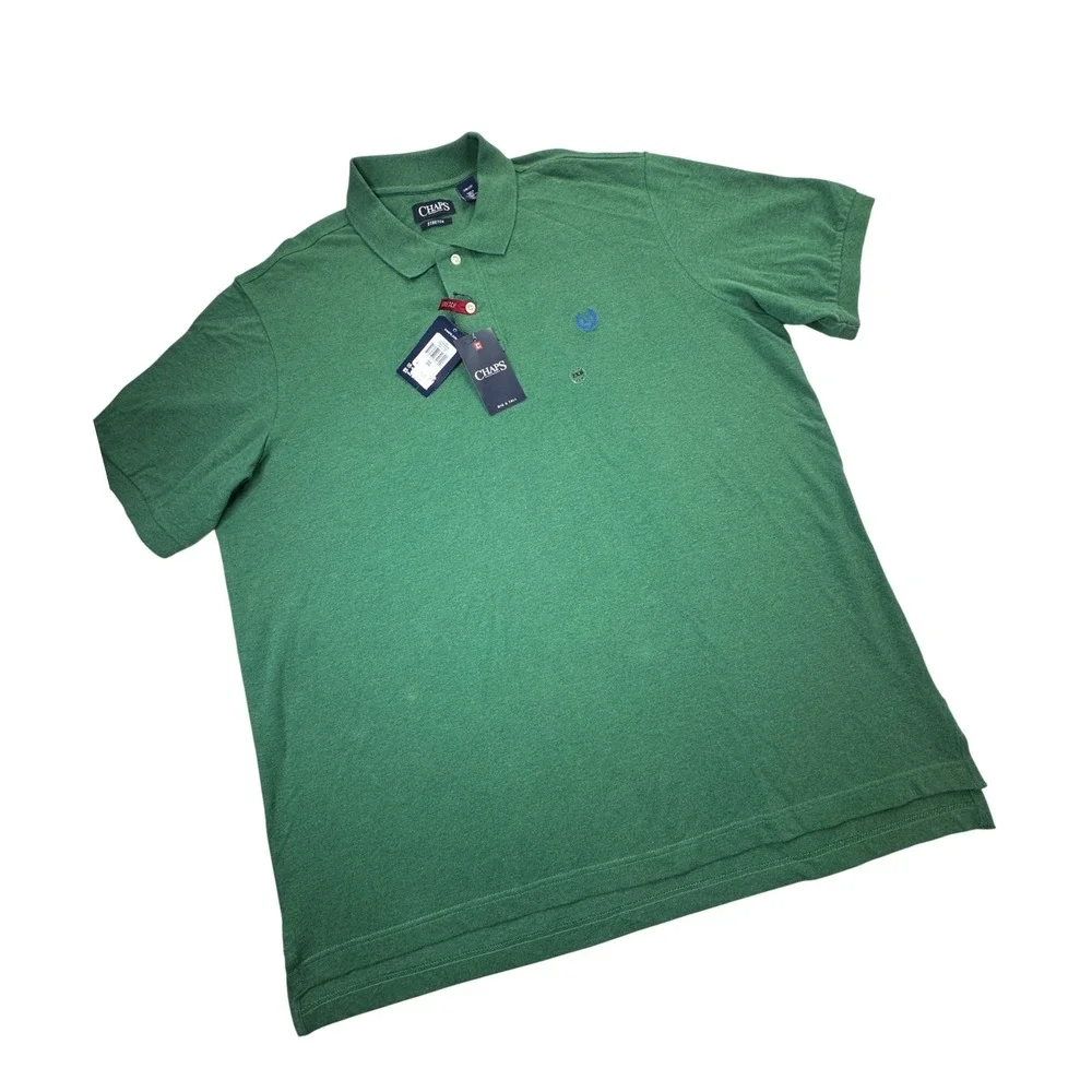 Chaps Mens Big &‎ Tall Stretch Polo Shirt Green Heather 2XB Preppy Old Money NWT